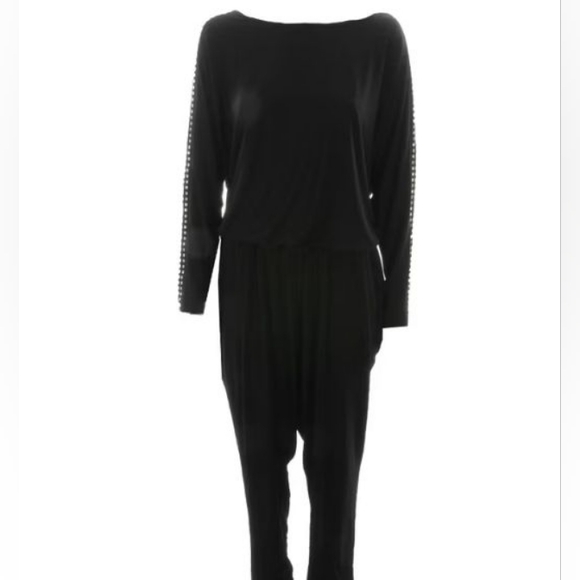MICHAEL Michael Kors Black 3/4 Sleeve Rhinestone Jumpsuit Size 1X - Picture 7 of 8